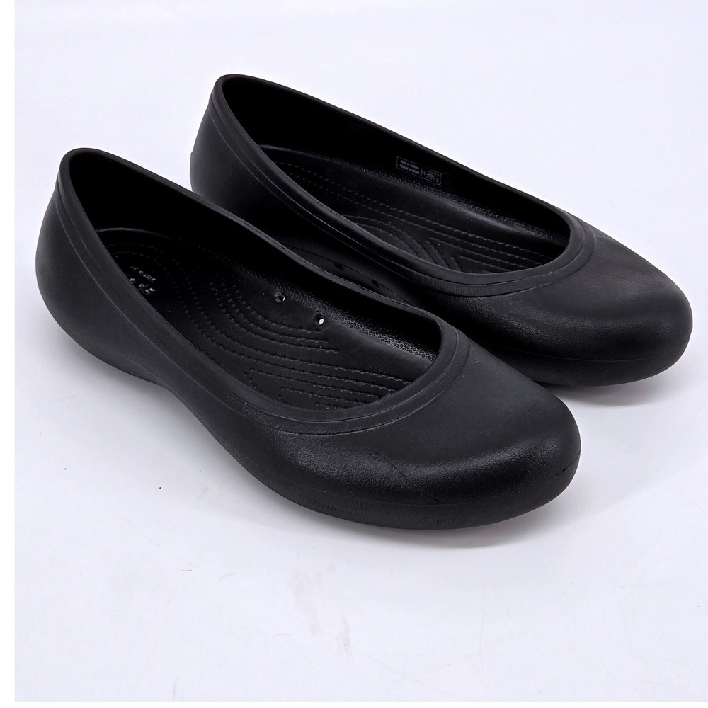 Crocs On The Clock Work Slip On Ballet Flats Women 10 Black Slip Resistant EUC